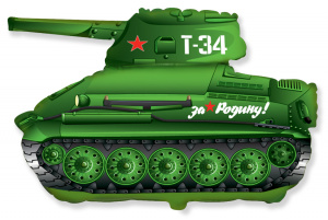 Шар фигура фольгированная 31"(79 см) Танк Танк Т-34, Зеленый, 1 шт.