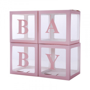 Набор коробок для воздушных шаров Baby, Розовые грани, Прозрачный, 30*30*30 см, в упаковке 4 шт.