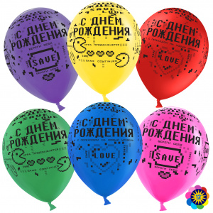 Воздушные шары 12''(30 см)  С Днем Рождения (пиксели), Ассорти, лайт, пастель, 5 ст, 50 шт.