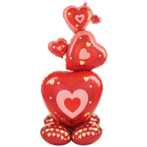 Шар фигура фольгированная 55"(139 см)  AIR Сердца красные1 шт