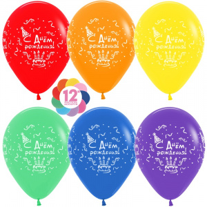 Воздушные шары (12''/30 см) С Днем Рождения! (торт), Ассорти, пастель, 4 ст, 12 шт.