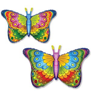 Шар фигура фольгированная бабочка радужная