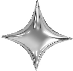 Шар фольгированный звезда (37''/94 см)  4х-конечная, Сириус, Серебро, 1 шт. в упак.
