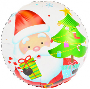 Шар фольгированный круг 18"(45 см) Дед Мороз с подарками, 1 шт.