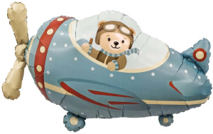 Шар (34''/86 см) Фигура, Самолет и мишка-пилот, 1 шт. в уп., 229178