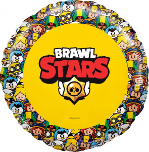Шар фольгированный круг 18"(46 см) Brawl Stars, Герои, дизайн №2, Желтый, 1 шт. в упак.