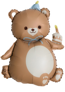 Шар (39''/99 см) Фигура, Мишка с кексиком, Бежевый, Сатин, 1 шт., 26417