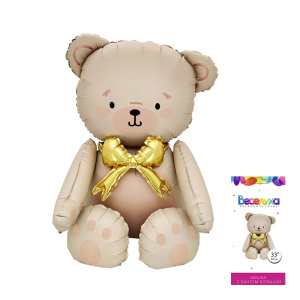 1208-0947 К ФИГУРА AIR Мишка бежевый бант золотой