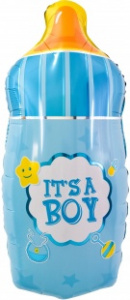 Шар фигура фольгированная (29''/74 см)  Бутылочка для малыша мальчика, Голубой,   Falali 1 шт